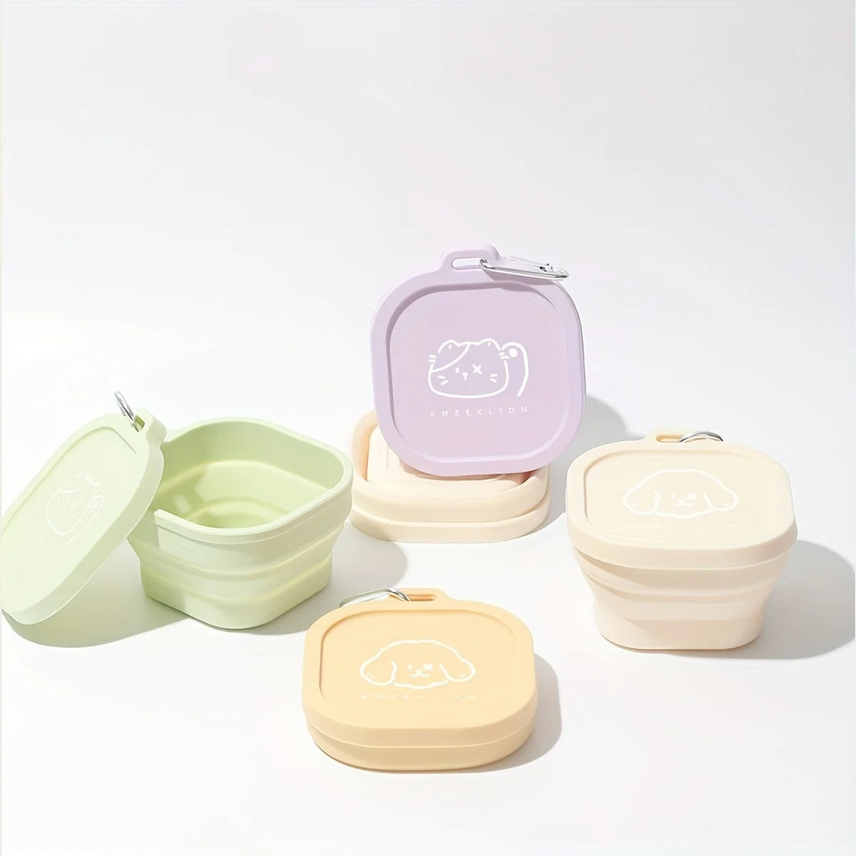 400ml Foldable Pet Bowl with Lid Leakproof Travel Dish