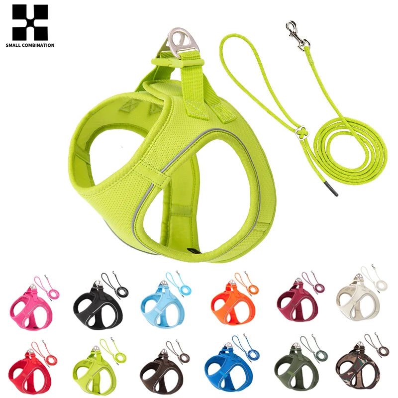 Reflective Adjustable Dog Harness & Leash Set for Small to Medium Dogs and Cats