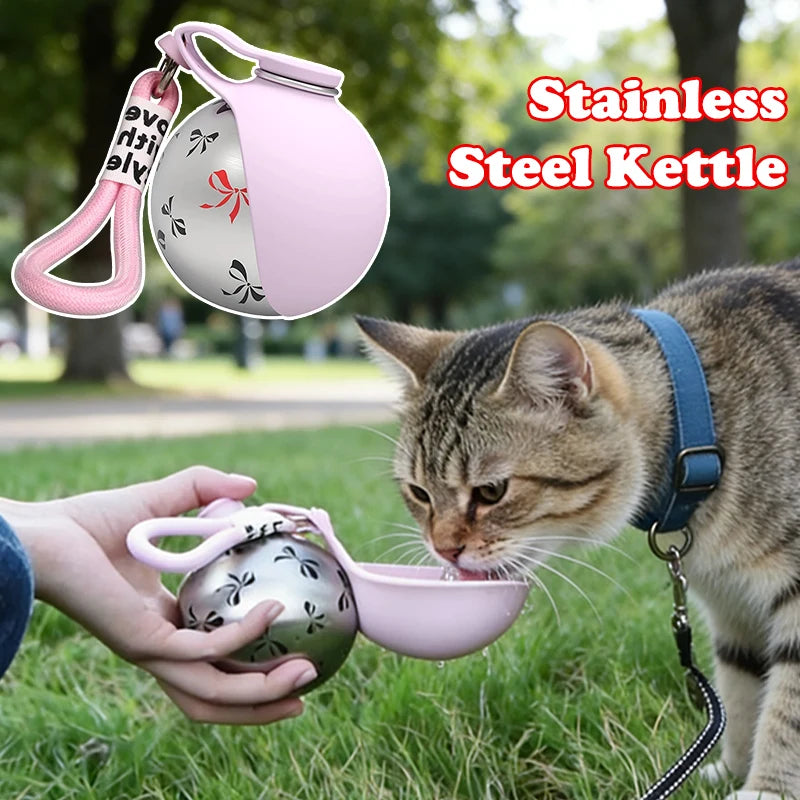 Stainless Steel Kettle Foldable Pet Water Bowl for Dogs & Cats
