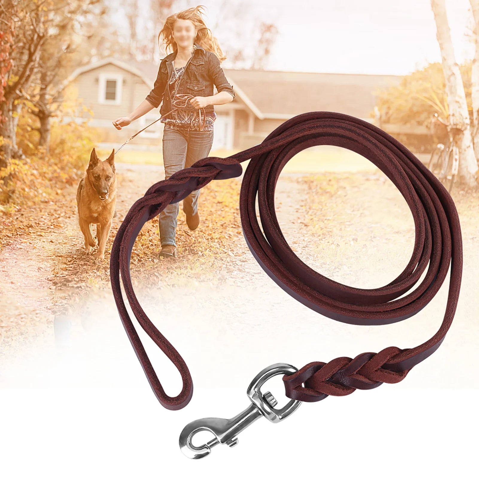 Pet Dog  Leash Safety Rope Cowhide and Leather Belt